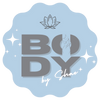 Logo of 'BODY by Shae' with a stylized lotus flower and hand on a light blue background.